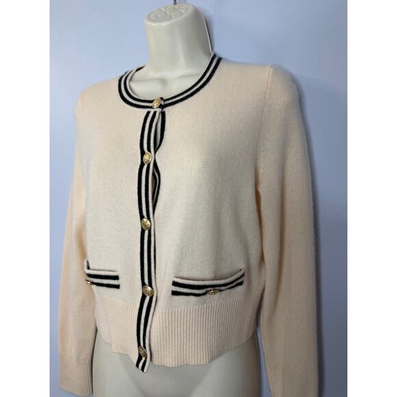 J. Crew Cashmere Sweater Lady Jacket Cardigan with Contrast Trim Sz M Cream - Picture 5 of 16